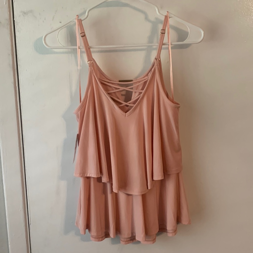 Thalia Sodi Coral Solid Spaghetti Stripe V Shape Cut Layer Top - Picture 1 of 4